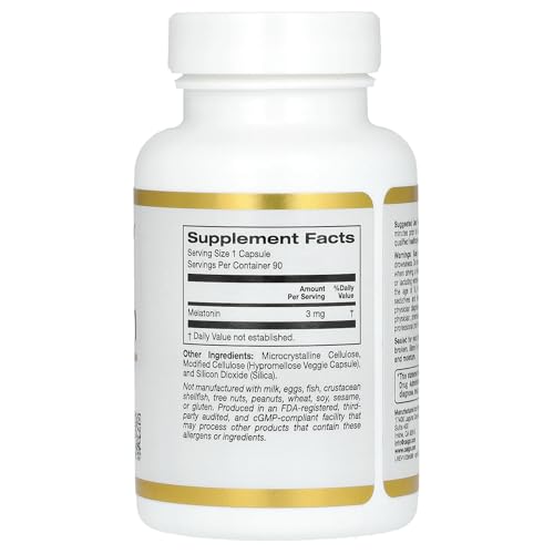 California Gold Nutrition Melatonin – 3 mg – 90 Veggie Capsules for Restful Sleep & Improved Sleep Quality