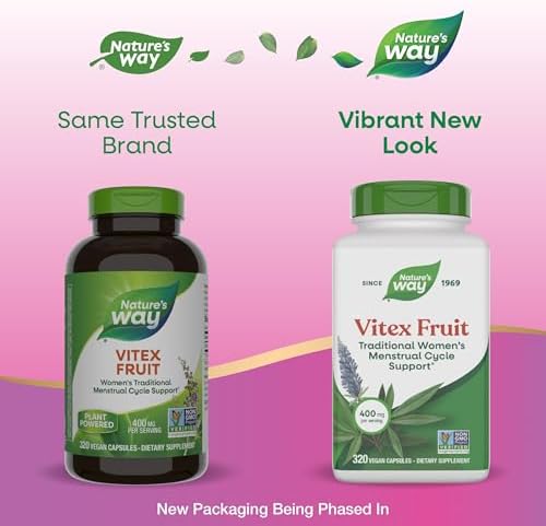 Nature's Way Vitex Fruit, Traditional Menstrual Cycle Support*, Traditional Women's Health Support*, Chasteberry, Vegan, 320 Capsules (Packaging May Vary)