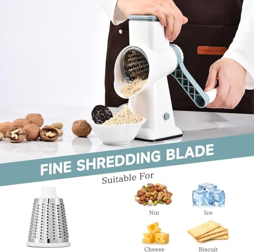 Tazweeq Rotary Cheese Grater & Mandolin Slicer - Stainless Steel (White)