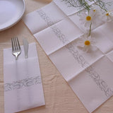 DADAWU Elegant White Linen-Feel Disposable Dinner Napkins with Gold Flatware Pocket - Pack of 50 for Parties & Weddings