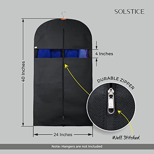 SOLSTICE Black Garment Suit Cover for Travel and Storage Protection