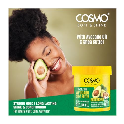 Cosmo Hair Care Soft & Shine Hydrating Avocado & Shea Butter Styling Gel 450g | Flake-Free Firm Hold Gel for Men & Women