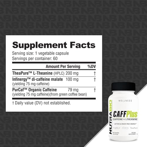 NutraBio CaffPlus: Healthy Energy with Caffeine & Theanine (60 Caps)