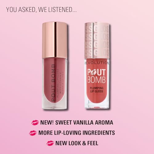 Revolution Beauty London Pout Bomb Plumping Gloss - Intense Shine with Hyaluronic Acid & Peptides | Vegan & Cruelty-Free | Cold Nude & Espresso Brown