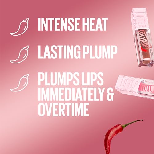 Maybelline Lifter Gloss Lifter Plump - Cocoa Zing | Plumping Lip Gloss with Chili Pepper & 5% Maxi-Lip | Sheer Cool Brown | 1 Count