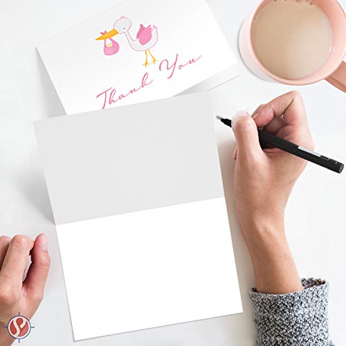 25-Pack Baby Girl Thank You Cards & Envelopes | Elegant Pink Stork Design (4.25" x 5.5")