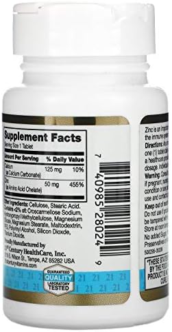 21st Century Chelated Zinc 50mg - 60 Tablets - Immune Support & Cellular Health