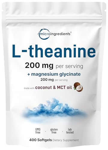 Micro Ingredients L-Theanine 200mg with Magnesium Glycinate - 400 MCT Coconut Oil Softgels for Relaxation & Focus