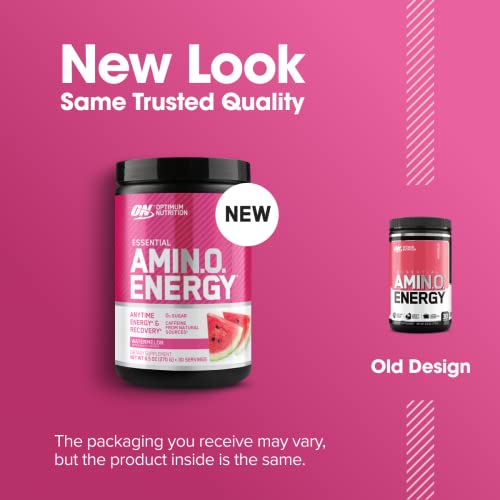 Optimum Nutrition Amino Energy Pre Workout Powder - Green Tea BCAA Amino Acids with Green Coffee Extract, Keto Friendly, Zero Sugar, Watermelon Flavor