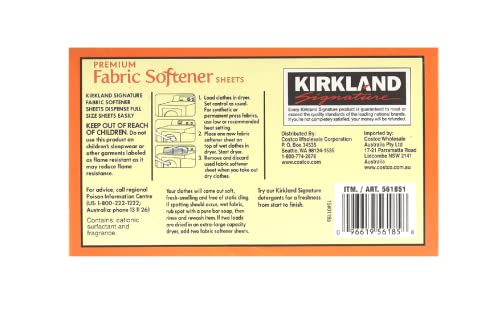 Kirkland Signature Fabric Softener Sheets - Refreshing Scent, 250 Sheets for Long-Lasting Freshness
