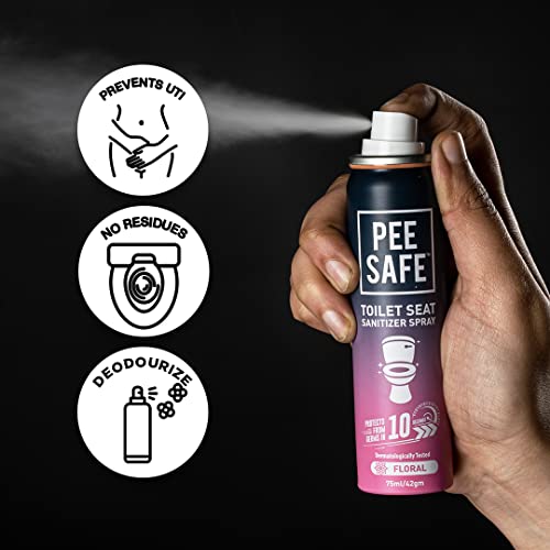 Pee Safe Toilet Seat Sanitizer Spray 75ml Pack of 2 Floral - Kills 99.9% Germs, UTI Prevention, Travel-Friendly