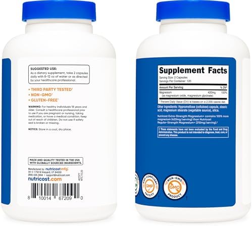 Nutricost Magnesium Glycinate: 420mg, 240 Capsules - Superior Absorption