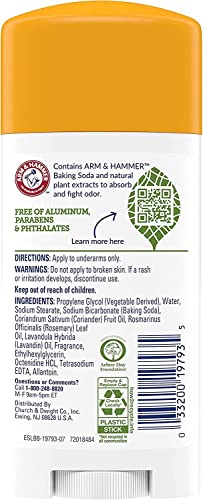 ARM & HAMMER Essentials Deodorant - Fresh Rosemary Lavender - Aluminum-Free, Paraben-Free, Phthalate-Free - 2.5oz