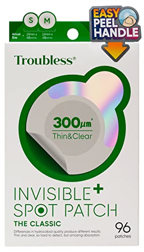 Troubless Invisible Pimple Patch Classic - 96 Ultra Thin Hydrocolloid Acne Patches for Daytime Use - Fast Healing & Oil Absorption