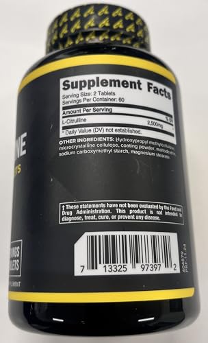 Primaforce L-Citrulline 2500mg Tablets - Nitric Oxide Booster, 120 Count, 60 Servings