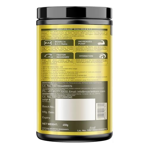 MuscleBlaze BCAA Gold 8:1:1 - 450g (Raspberry Lemonade) | Muscle Recovery