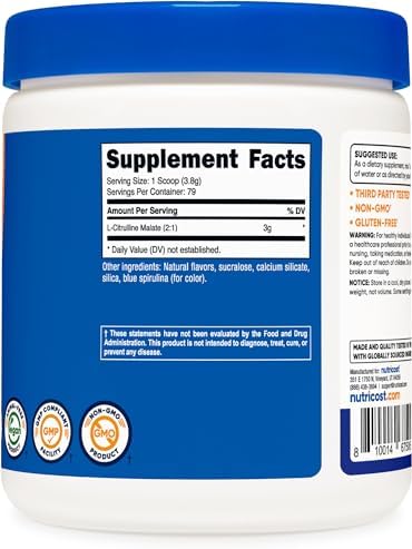 Nutricost L-Citrulline Malate 2:1 - Enhanced Performance & Recovery (Blue Raspberry, 300g)