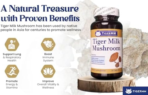 Tiger Milk Mushroom (Lignosus Rhino.) USA Grown Lung Respiratory Immune Support Supplement - 450mg Capsules