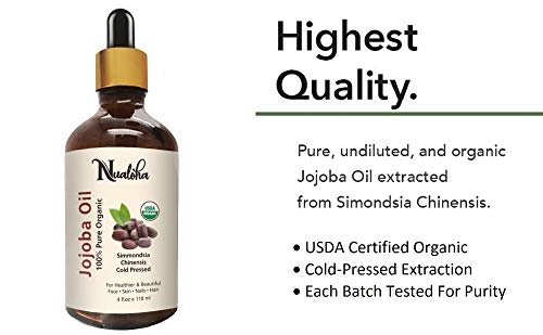 Organic Certified Jojoba Oil 118ml - 100% Pure Cold Pressed Carrier Oil for Face, Hair, Skin, Nails & Body