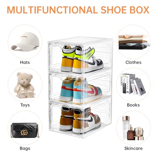 Aliscatre 6 Pack Clear Plastic Shoe Storage Boxes with Lids - Stackable Organizer for Closet Sneaker Display