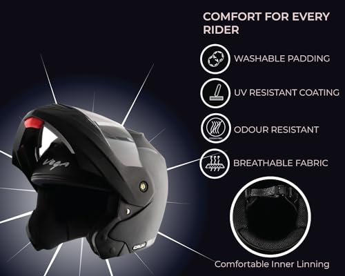 Vega Crux ISI Certified Flip-Up Helmet - Black, Medium, Clear Visor for All Riders