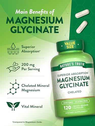 Nature's Truth Magnesium Glycinate 200mg - Chelated Mineral Supplement (120 Caps)