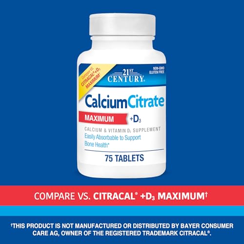 21st Century Calcium Citrate Maximum + D3 - 75 Tablets | Bone Health