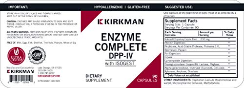 Kirkman Enzym-Complete/DPP-IV with Isogest - Advanced Digestive Enzyme Blend for Optimal Gut Health