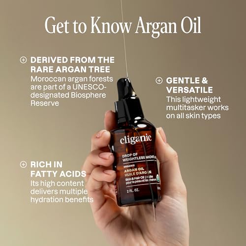 Cliganic 100% Pure Organic Argan Oil with Pump (16 oz) - Bulk for Hair, Face & Skin