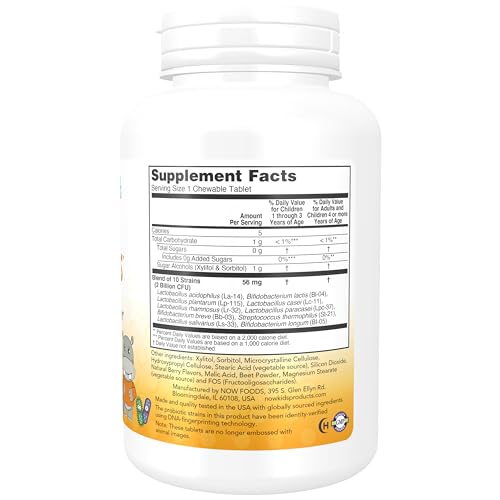 NOW Foods Berry Dophilus Kids Probiotic - 2 Billion CFU, 120 Chewables for Children's Gut Health