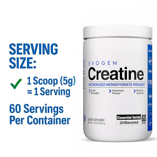 Evogen Creatine Monohydrate Powder - Micronized for Men & Women | Pure Strength & Recovery Supplement | Unflavored 60 Servings