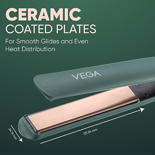 Vega Salon Smooth Ceramic Hair Straightener - Green, Travel-Friendly for Women
