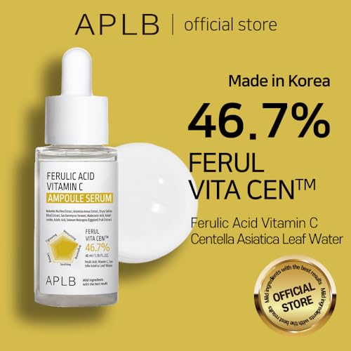 APLB Ferulic Acid Vitamin C Ampoule Serum - 46.7% Antioxidant Formula for Wrinkles & Dark Spots - Korean Skincare - 1.35 FL.OZ