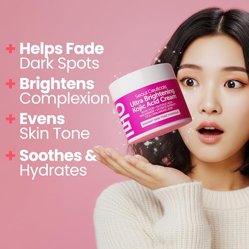 SeoulCeuticals Korean Kojic Acid Cream - Dark Spot Remover with Glycolic Acid, Niacinamide & Cica - Cruelty-Free K-Beauty Skincare (2oz)