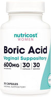 Nutricost Boric Acid Suppositories: 600mg, 30 Capsules - Vaginal Health Support