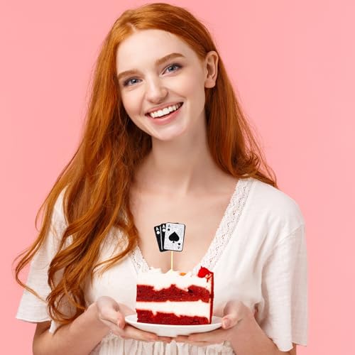 24 Pcs Casino Cupcake Toppers with Glitter Poker Chips - Vegas Themed Party Decorations