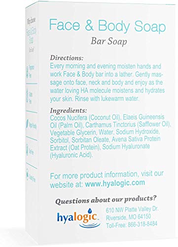 Hyalogic Hydrating HA Face & Body Cleansing Bar Soap (2-Pack) - Fragrance-Free, Vegan