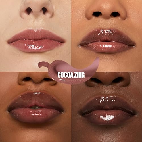 Maybelline Lifter Gloss Lifter Plump - Cocoa Zing | Plumping Lip Gloss with Chili Pepper & 5% Maxi-Lip | Sheer Cool Brown | 1 Count