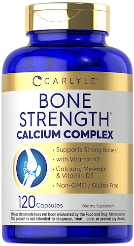 Carlyle Bone Strength Calcium Complex - with Vitamin D3, Magnesium, K2, Zinc & Boron - 120 Capsules | Non-GMO, Gluten Free