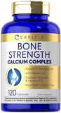 Carlyle Bone Strength Calcium Complex - with Vitamin D3, Magnesium, K2, Zinc & Boron - 120 Capsules | Non-GMO, Gluten Free