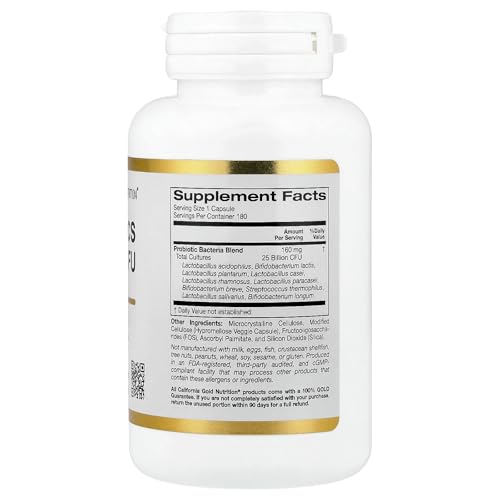 California Gold Nutrition Probiotics - 10 Strain, 25 Billion CFU, 180 Veggie Capsules