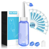 Nasal Irrigation System with 300ml Sinus Rinse Bottle & 20 Salt Packets - BPA-Free for Adults & Kids