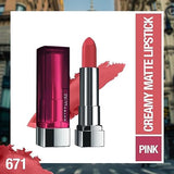 Maybelline Color Sensational Creamy Matte Lipstick - 671 Heated Pink 3.9g