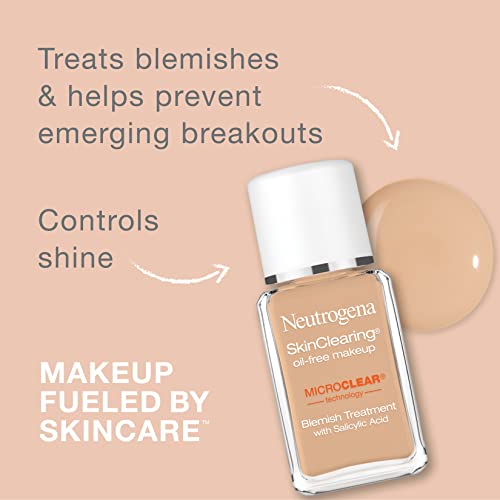Neutrogena SkinClearing Oil-Free Acne Foundation with Salicylic Acid - Shine Controlling Makeup for Acne-Prone Skin, 20 Natural Ivory, 1 fl. oz