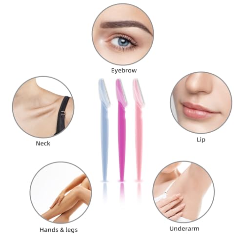 12 Pieces Eyebrow Razor for Women & Men - Dermaplaning Tool Kit with Safety Cover for Facial Hair Removal