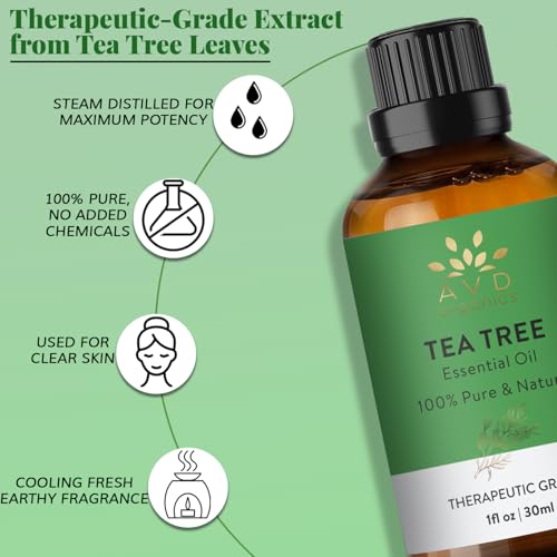 AVD ORGANICS Tea Tree Essential Oil 30ml - 100% Pure Natural Therapeutic Grade Aromatherapy Oil for Relaxation, Skin & Hair Care