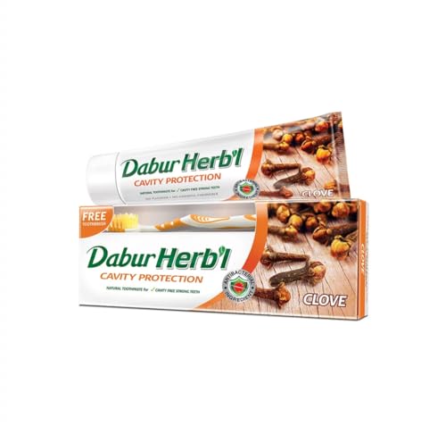 Dabur Herbal Clove Toothpaste for Cavity Protection & Strong Teeth (150g + Toothbrush)