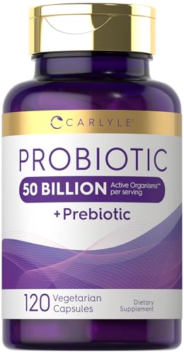 Carlyle Probiotics with Prebiotics - 120 Capsules - 50 Billion Active Organisms - Non-GMO & Gluten Free
