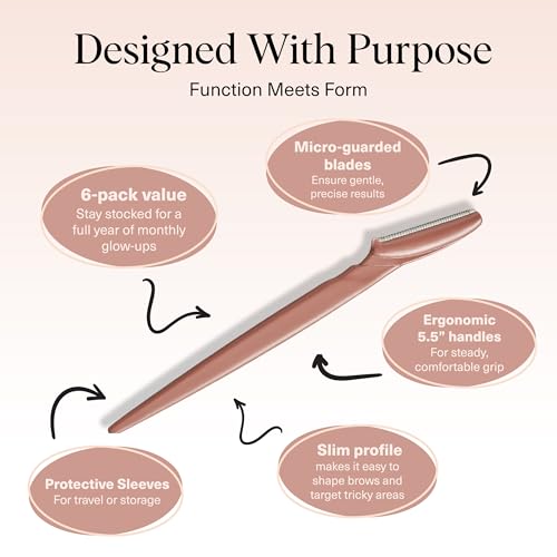 Kitsch Dermaplaning Tool - 6 Pieces Terracotta Face Razors for Women & Men, Eyebrow Trimmer & Shaver