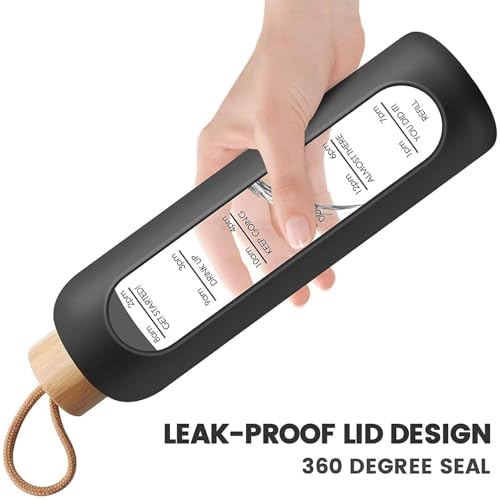 1000ml Glass Water Bottle with Time Marker - Borosilicate BPA-Free Bottle with Silicone Sleeve & Bamboo Lid